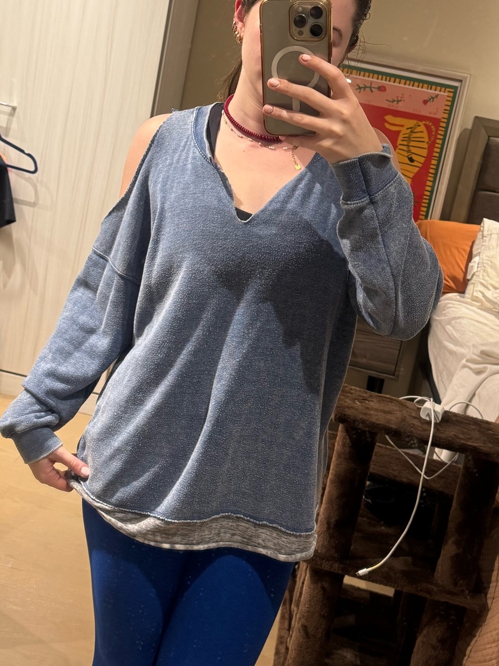 Vintage Havana V-Neck Women's Sweater - Blue